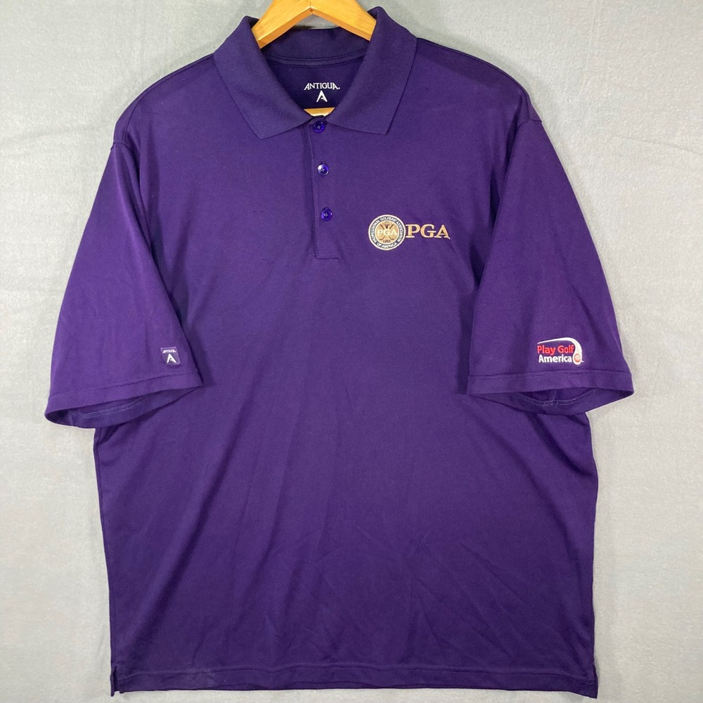Antigua‎ PGA Mens Polo Shirt XL Purple Golf Performance Short Sleeve